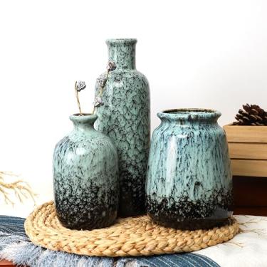 Imagem de Conjunto de 3 vasos de cerâmica verde, vasos pequenos verdes, vaso de flores de fazenda, decoração de casa, decoração de sala de estar, decoração de mesa, decoração de lareira e decoração de entrada
