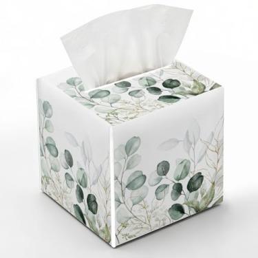 Imagem de Capa de caixa de lenços de folhas de eucalipto, suporte de caixa de lenços de folhas verdes, estojo de papel facial quadrado, organizador de papel facial em cubo para quarto, bancada, mesinhas de
