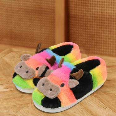 Imagem de Pantufas de vaca para mulheres e homens, fofas, fofas, aconchegantes, desenhos animados, vacas leiteiras, animais, preppy engraçado, kawaii, outono, inverno, quarto, casa, sapatos para ambientes