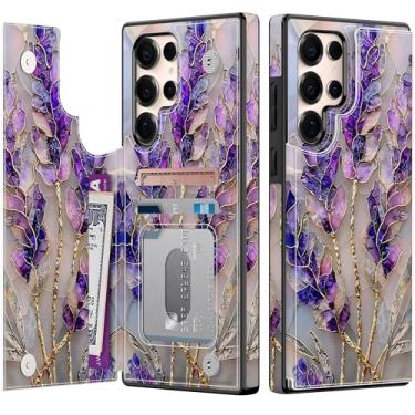 Imagem de Goodon Capa carteira para Samsung Galaxy S25 Ultra com porta-cartão, bloqueio RFID, capa floral vintage estética, capa protetora retrô moderna exclusiva para mulheres e meninas - lavanda