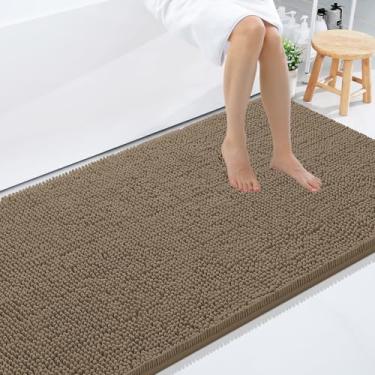 Imagem de Smiry Tapetes de banheiro luxuosos de chenille 71 x 47, tapete de banho felpudo extra macio e absorvente, lavável na máquina, tapete de pelúcia antiderrapante para banheira, chuveiro e piso