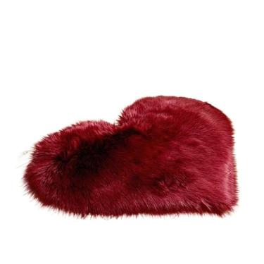 Imagem de Tapete de coração para quarto fofo e felpudo tapete felpudo tapete felpudo decoração de sofá tapete de pelúcia (vinho, M)