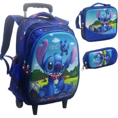 Imagem de Kit Mochila Escolar Infantil Grande Rodinha Lancheira Estojo - WAVE BR