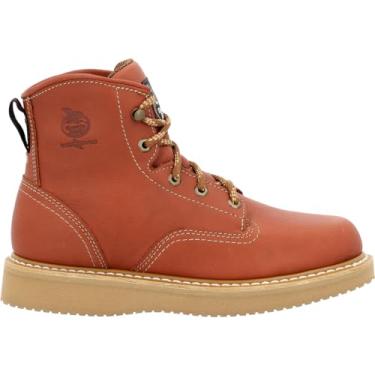 Imagem de Georgia Boot Bota de trabalho masculina com cadarço de 15 cm, de couro respirável SPR com sola antiderrapante e resistente a óleo, botas masculinas confortáveis e macias de cobre - GB001PRO, Marrom, 8