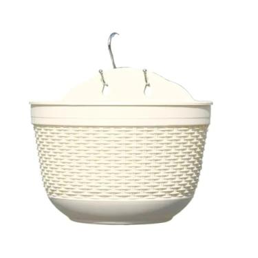 Imagem de Vaso de flores montado na parede imitação de vime tecelagem criativa plantador de flores jardim sem gelo cesta suspensa varanda (branco)