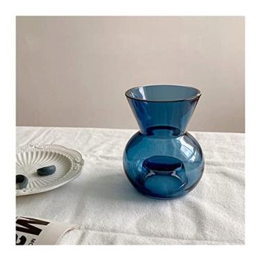 Imagem de Vasos para flores, bastão de vela e vaso de flores azuis nórdicas, vaso de mesa de vidro, decoração de casa, suporte de vela transparente para casamento, vaso decorativo para casa