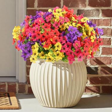 Imagem de CEWOR 24 pacotes de flores artificiais para ambientes externos, margaridas de seda falsa com folhas de eucalipto, flores artificiais para jardim, porta da frente, varanda, pátio, decoração de casa