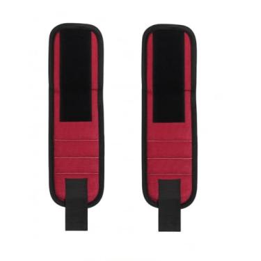 Imagem de Pulseira Magnética Imã Prego Parafuso Bracelete Ferramentas(Vermelho - 2 peças)