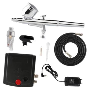 Imagem de Baoblaze Kit de aerógrafo com compressor de ar de alta pressão, aerógrafo de dupla ação com bico de 0,3 mm para pintura e modelagem, Preto
