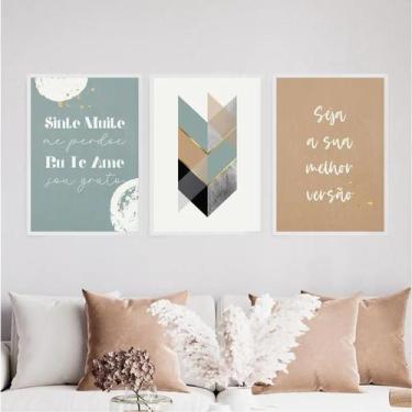 Imagem de Kit 3 Quadros Ho'Oponopono Abstrato 33X24Cm - Vidro Branca - Quadros O