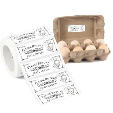 Imagem de 500 adesivos de caixa de ovos, 1 x 6,5 cm. Devolva etiquetas de caixas de ovos - autoadesivo à prova d'água para embalagem de ovos, recipientes de frango e suprimentos de mercado de fazendeiros