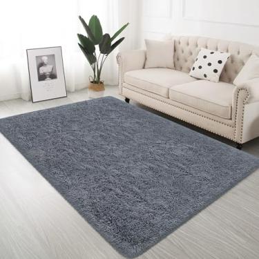 Imagem de ZJYeRug Tapete cinza de 0,9 x 1,5 m, tapete de cabeceira de pelúcia pequeno, tapetes antiderrapantes universitários essenciais para quarto de 9 x 1,5 m, tapetes antiderrapantes fofos para sala de