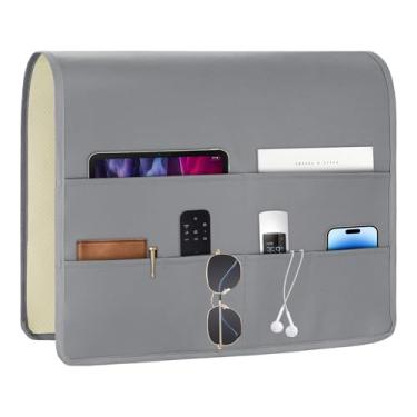 Imagem de HADEEONG Organizador de sofá de couro PU, organizador de apoio de braço, suporte de controle remoto para poltrona reclinável, à prova d'água, com 6 bolsos de armazenamento para revista, tablet
