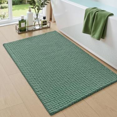 Imagem de DEXI Tapetes de banheiro 40 x 61 cm, tapete de banho lavável antiderrapante, tapete de chenille absorvente com suporte de borracha, tapete grosso ultra macio para banheira e chuveiro, verde