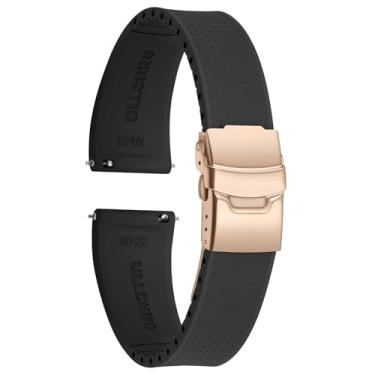 Imagem de ULLCHRO Pulseira de silicone de liberação rápida FKM à prova d'água para relógio de 20 mm e 22 mm pulseira de relógio esportiva de borracha (21 mm, preta