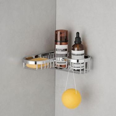 Imagem de SANLIV Cesto de chuveiro cromado, suporte de sabonete, cesta de arame de latão para chuveiro interno, prateleira de armazenamento de banheiro montada na parede em cromo polido