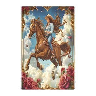 Imagem de xigua Conjunto de 1 panos de prato de cozinha para mulher montando cavalo, toalhas de cozinha macias e altamente absorventes de secagem rápida para limpeza de pratos e limpeza à mão, 71 x 45 cm