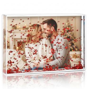 Imagem de CroBlissful 1 porta-retrato com glitter, acrílico, globo de neve, dia dos namorados, presente personalizado para casais (10 x 15 cm, Groovy, vermelho)