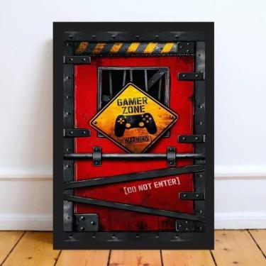 Imagem de Quadro Gamer Zone Do Not Enter 24X18 Com Vidro Madeira Preta