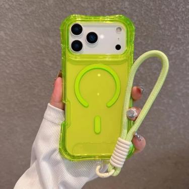 Imagem de SFDSUH Capa protetora magnética 3 em 1 transparente para iPhone 16 Pro Max (para iPhone 16 Pro Max/verde transparente)