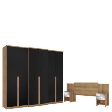 Imagem de Guarda Roupa Casal Valência 6 Portas Capuccino Preto Acetinado E Cabec