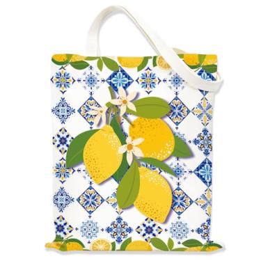 Imagem de Sacola estética de limões para mulheres e meninas, bolsas de tecido com alças, sacola temática de frutas, sacolas fofas para mulheres, bolsa de compras reutilizável para viagens, compras, trabalho