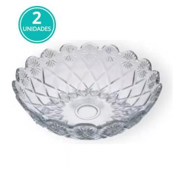 Imagem de Kit 2 Tigela Bowl De Vidro Redonda Sobremesa Saladeira Fruta Travessa 
