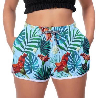 Imagem de Short Praia Premium Feminino Estampado Folhagem Academia Fitness Caminhada Casual Esporte-Feminino
