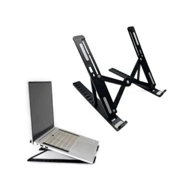 Imagem de Suporte Para Notebook Tablet Macbook DobráVel Articulado MetáLico AlumíNio ErgonôMico(Preto)