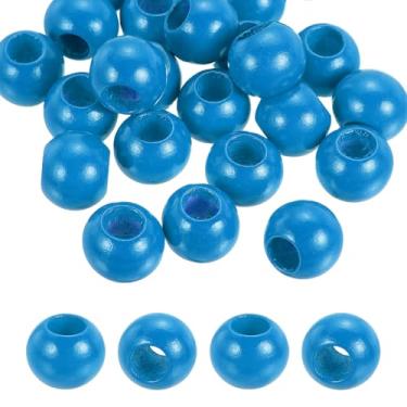 Imagem de PATIKIL 25 peças de contas azuis de madeira natural de 20 mm com furo de 10 mm, bolas espaçadoras soltas de madeira redondas inacabadas a granel para artesanato faça você mesmo, guirlanda, macramê