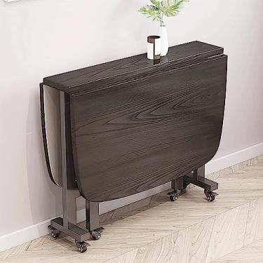 Imagem de Mesa de jantar dobrável de madeira para cozinha - Mesa retangular extensível com folhas suspensas para espaços pequenos - Mesa de jantar com folhas