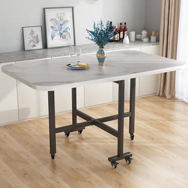 Imagem de Mesa de jantar dobrável moderna, mesa de jantar de folhas caídas com suporte de aço carbono, mesa de cozinha dobrável multifuncional com roda universal, dobrável em 3 formas, para cozinha, quarto