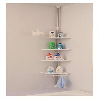 Imagem de Canto de banheiro, duche, poste de tensão, à prova de ferrugem, suporte telescópico, organizador de armazenamento de canto de vaso sanitário