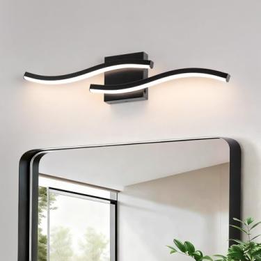 Imagem de Sovinzert Luminária de banheiro curva preta sobre espelho, lâmpada de parede LED moderna de 60 cm 5CCT regulável para banheiro luminária moderna de parede