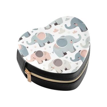 Imagem de Burbuja Mini caixa de joias em forma de coração de elefantes fofos para mulheres e meninas, estojo portátil organizador de armazenamento para brincos, anéis, colares e pulseiras