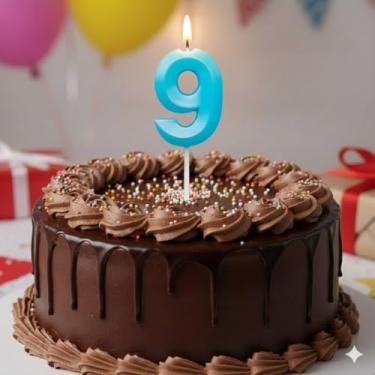 Imagem de Vela De Aniversário Design Número Com 7Cm Silver Festas Azul Claro (Número 9)