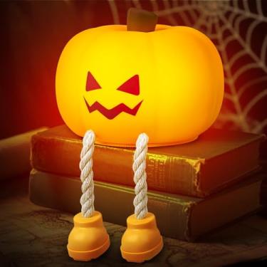 Imagem de jindaaudio Luz noturna de abóbora, luz noturna de Halloween com temporizador, lâmpada de toque suave e apertável, lâmpada fofa recarregável regulável, para decoração de mesa de quarto e presentes de