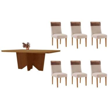 Imagem de Sala Jantar Mesa Nevada Tampo Curvo 180cm+6 Cadeiras Jaspe Madeira Nat
