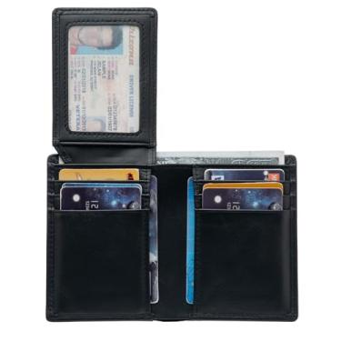 Imagem de baotuiok Carteira masculina dobrável, carteira masculina de couro legítimo com bloqueio de RFID (preta