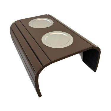 Imagem de Esteira Bandeja Para Braço Sofá Porta Copo Alumínio Chocolate