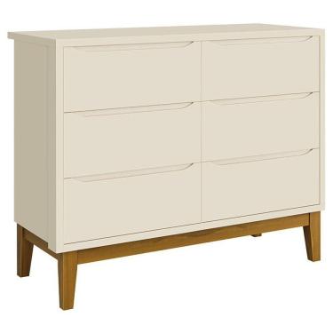 Imagem de Cômoda Infantil 6 Gavetas Classic Areia Acetinado Com Pés Madeira - Reller