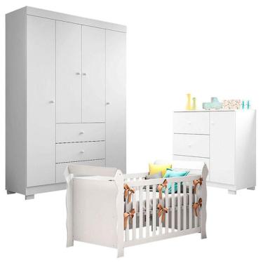 Imagem de Quarto De Bebê Duda 4 Portas Com Berço Americano Lara Branco Brilho - Phoenix Baby