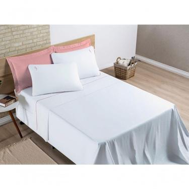 Imagem de Jogo De Cama Lençol Percal 200 Fios 100% Algodão Bordado Liana Casal Padrão 04 Peças Branco
