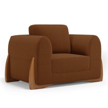Imagem de Poltrona Decorativa Living Bloom Com Pés De Madeira Bouclê Terracota - Abmaza