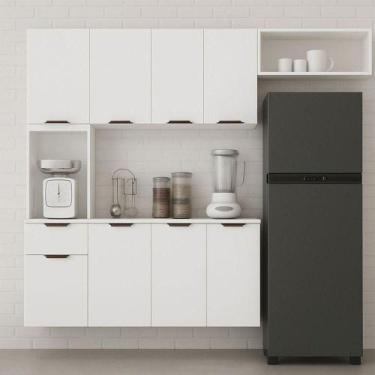 Imagem de Cozinha Compacta Aura 8 Portas Com Nicho Integrado Branco Acetinado - 