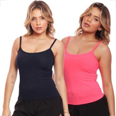 Imagem de Kit 2 Regata De Alcinha Canelado Lisa Básica Feminina-Feminino