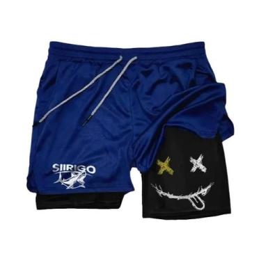 Imagem de Shorts De Corrida Masculinos Com Estampa De Rosto Sorridente, Secagem 