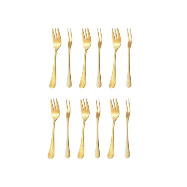 Imagem de Garfo Bolo e Garfo Petiscos Frutas Dourado Talher Inox 12un