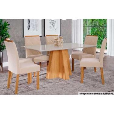 Imagem de Sala De Jantar Completa Patricia C- Tampo Madeirado C- Vidro Canto Reto 160x80cm E 6 Cadeiras Fernanda Nature-madeirado-suede Nude Bege - Cimol