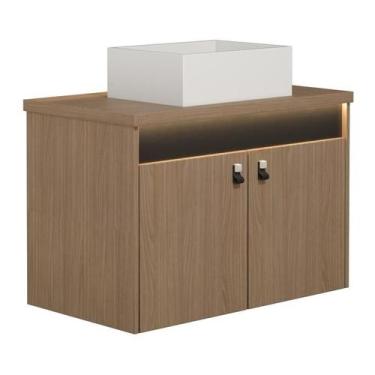 Imagem de Gabinete Suspenso para Banheiro Tech Led 2P 80 cm - Venturi, Preto